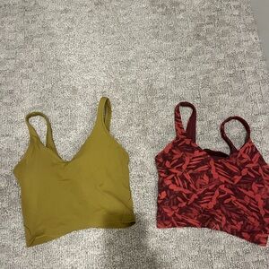 Set of Two Tank Tops in Olive and Red Pattern